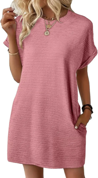 2025 New Women's Lightweight Summer Short Sleeve Dress with Pockets