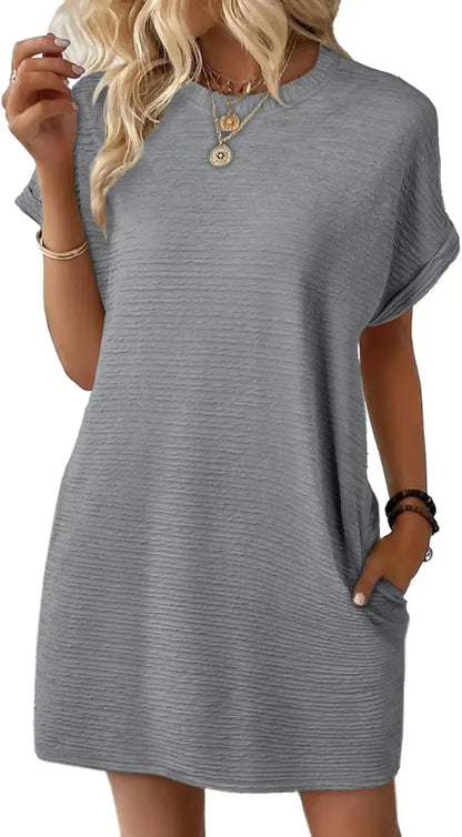 2025 New Women's Lightweight Summer Short Sleeve Dress with Pockets
