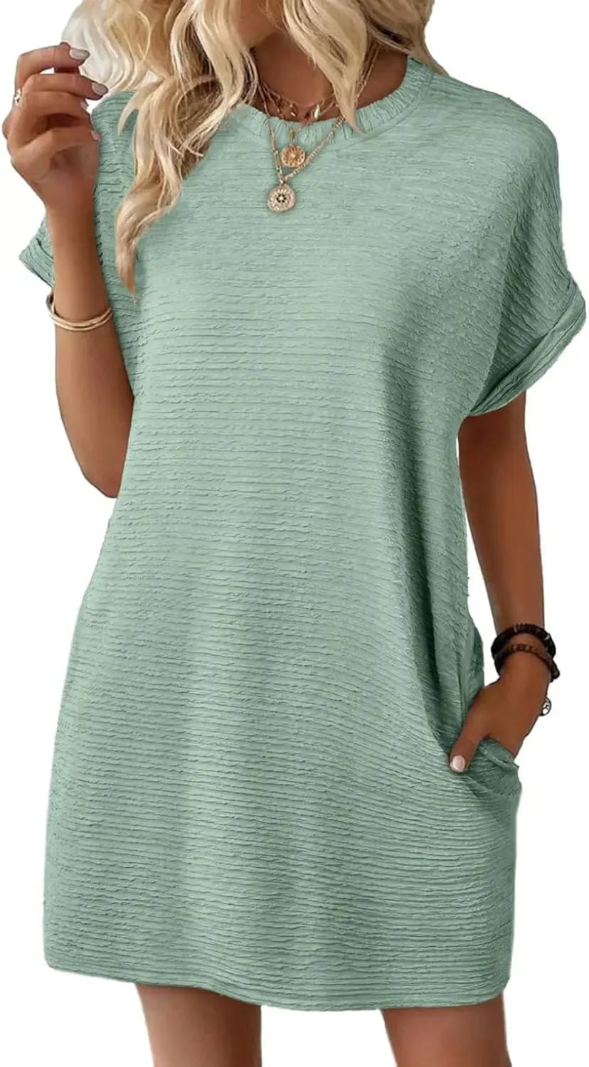 2025 New Women's Lightweight Summer Short Sleeve Dress with Pockets