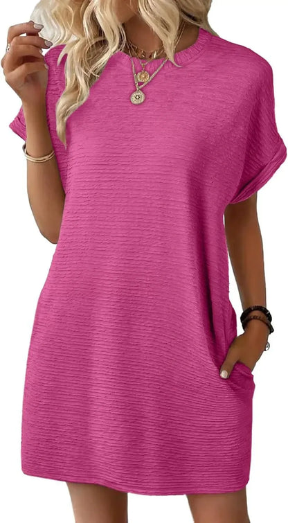 2025 New Women's Lightweight Summer Short Sleeve Dress with Pockets